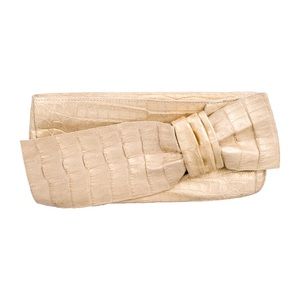 Nancy Gonzalez Gold Crocodile Leather Bow Clutch
